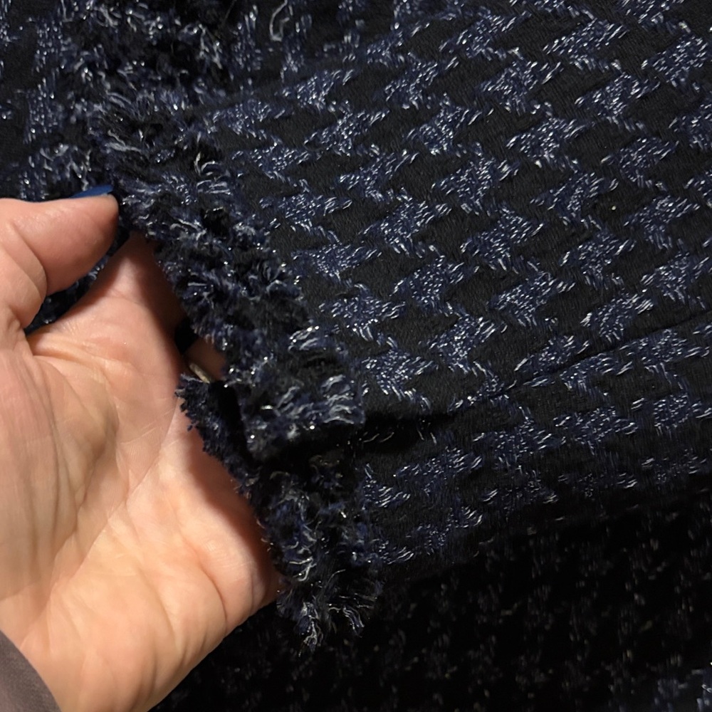 J. Crew Navy & Black Herringbone Tweed Jacket & Skirt SUIT with silver thread 12 - Picture 3 of 8